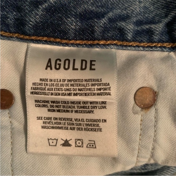 Agolde Riley Sz 25 high-waisted, straight-leg, button fly distressed denim jeans - Picture 5 of 7